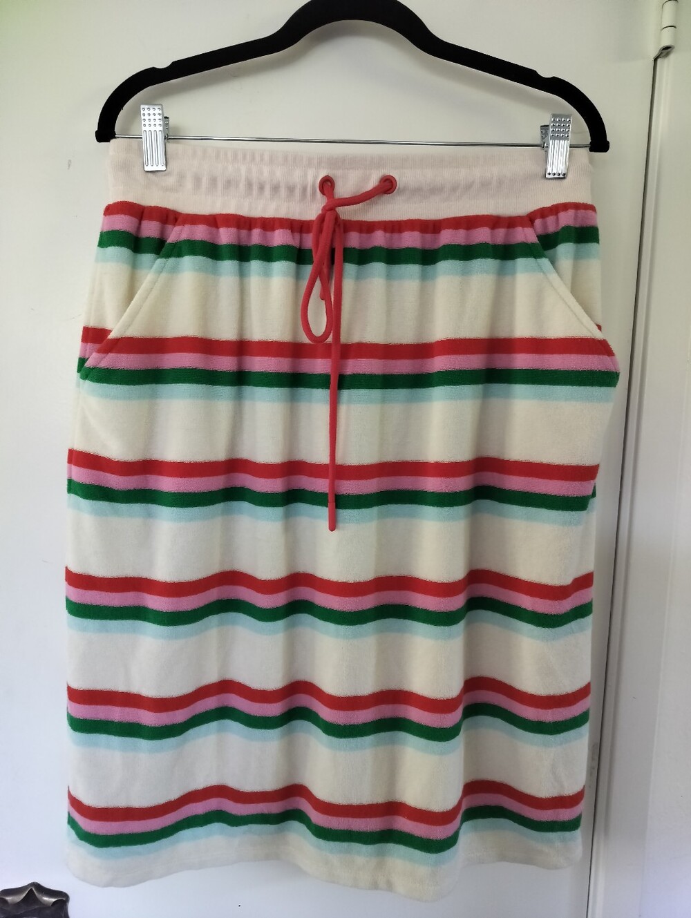 Downeast Striped Terry Knit Midi Skirt Size L Retro 70s Camp Pockets Cozy